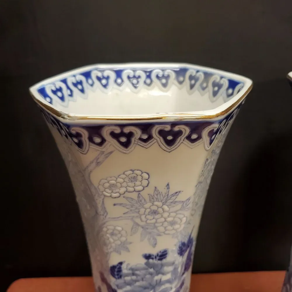 Andrea by Sadek Blue White Chinoiserie Porcelain Floral Vases 10